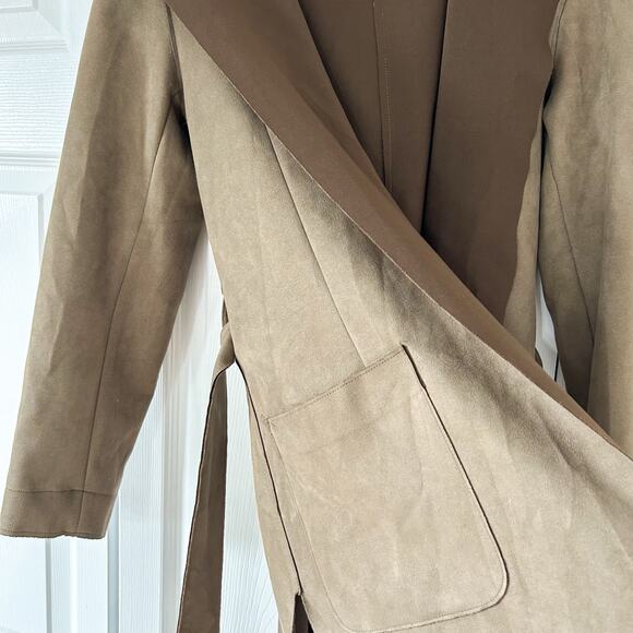 Zara Faux Suede Contrast Collar Belted Hooded Wrap Coat Women’s Size XS - Picture 4 of 9